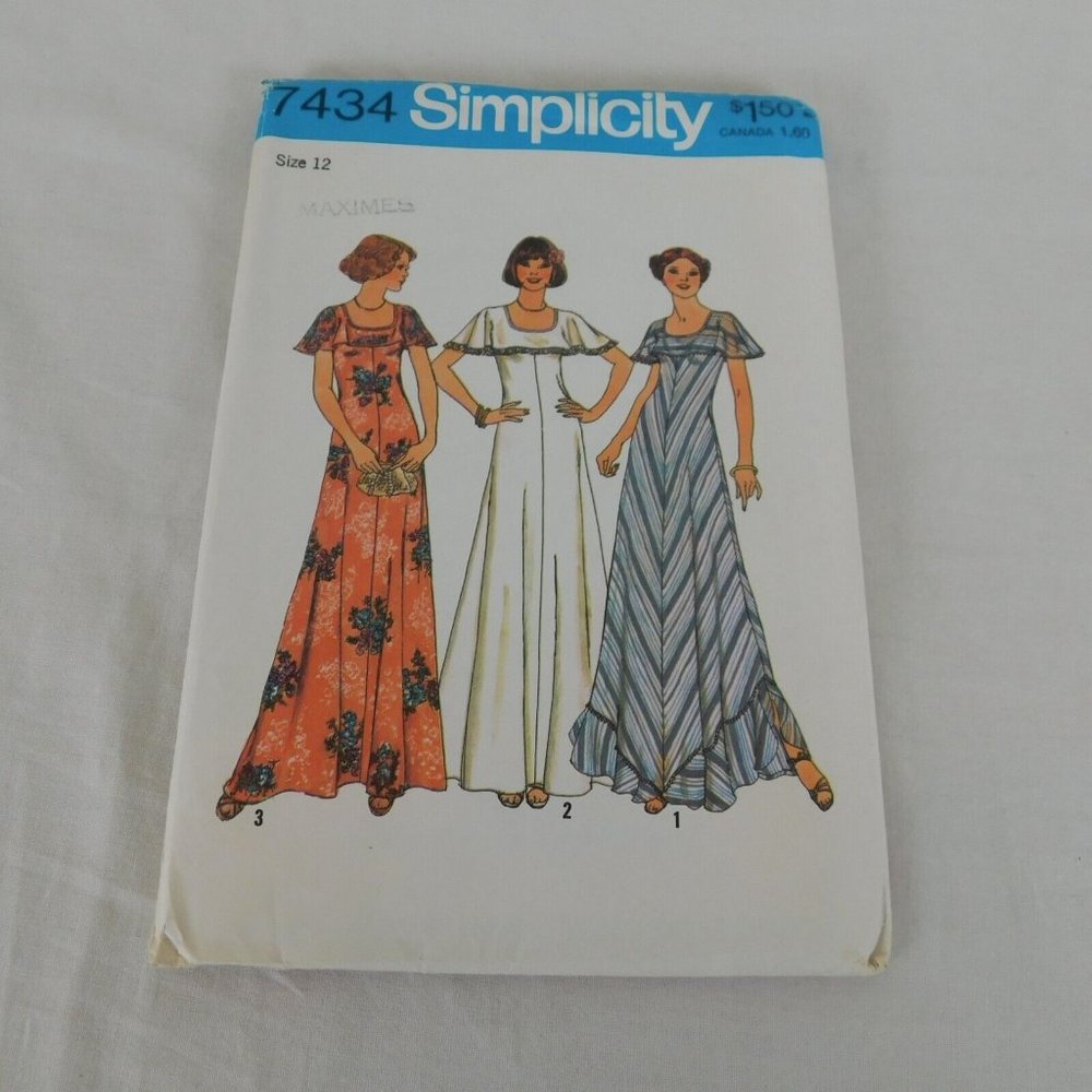 Simplicity 7434 Sewing Pattern Women Floor Length Disco Dress 1976 Size 12 Vtg